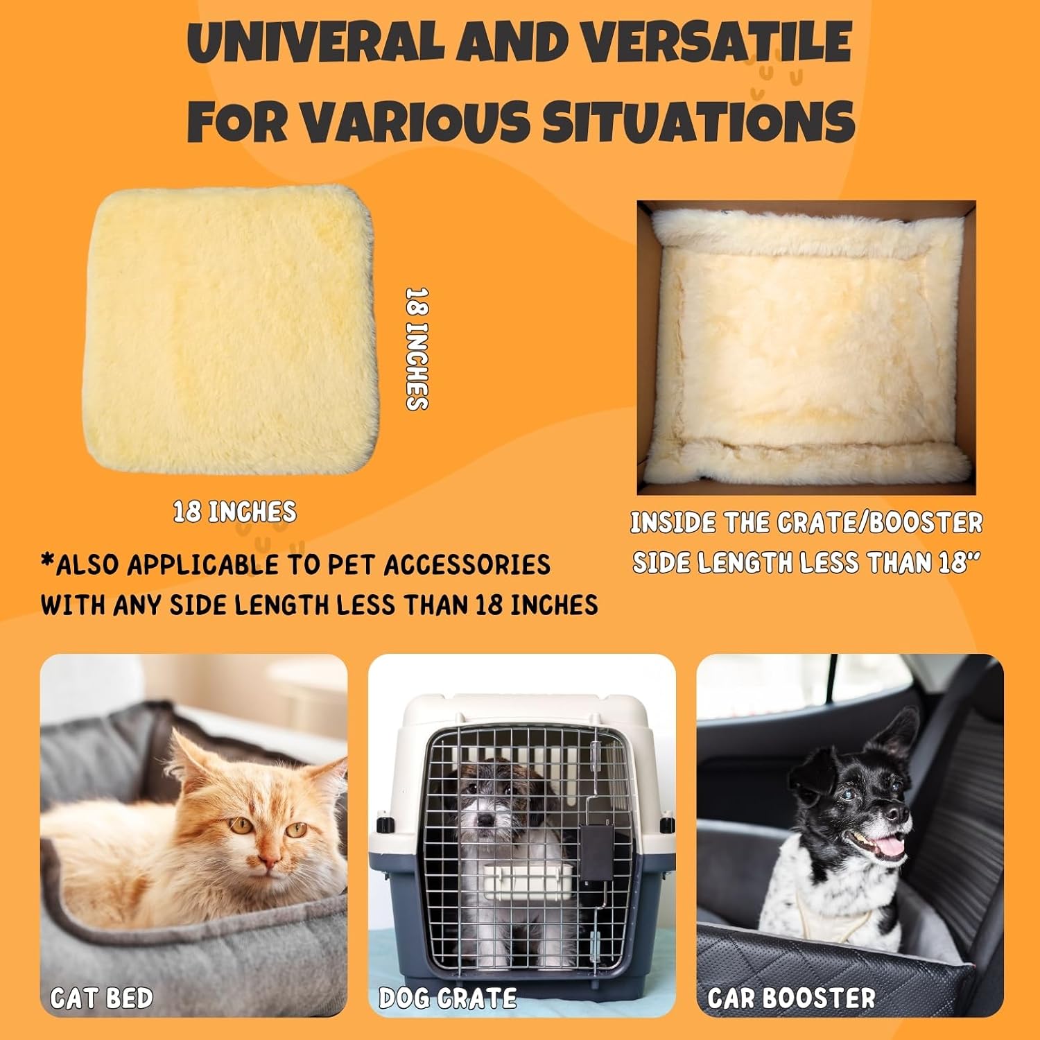 review Cat Dog Bed Cushion Pad Mat 18”x18”(2-Pack), Furry Plush Faux Rabbit Fur and Memory Foam Pup Rug, Booster Replacement, Perch, Carrier House Cage Crate Kennel Furniture, Weighing Less Than 25lbs