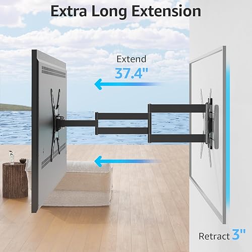 Miniatura 3 de MOUNTUP Soporte de pared para TV de brazo largo para televisores de 26 a 65 pulgadas, resistente al agua y al óxido, soporte de movimiento completo