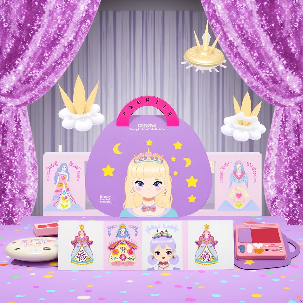 Art Craft Activity for Kids, Princess Fashion Sticker Book, Foil Art Kit, Diamond Painting Kits, Dress up DIY Art Kit for Kids, Mess-Free Toddler Arts and Crafts Supplies for Girls & Boys Ages 5+