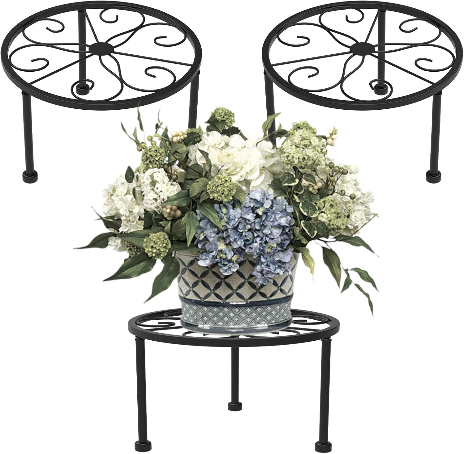 Polyjkl 3 Pack Black Plant Stand, Outdoor Metal Planter