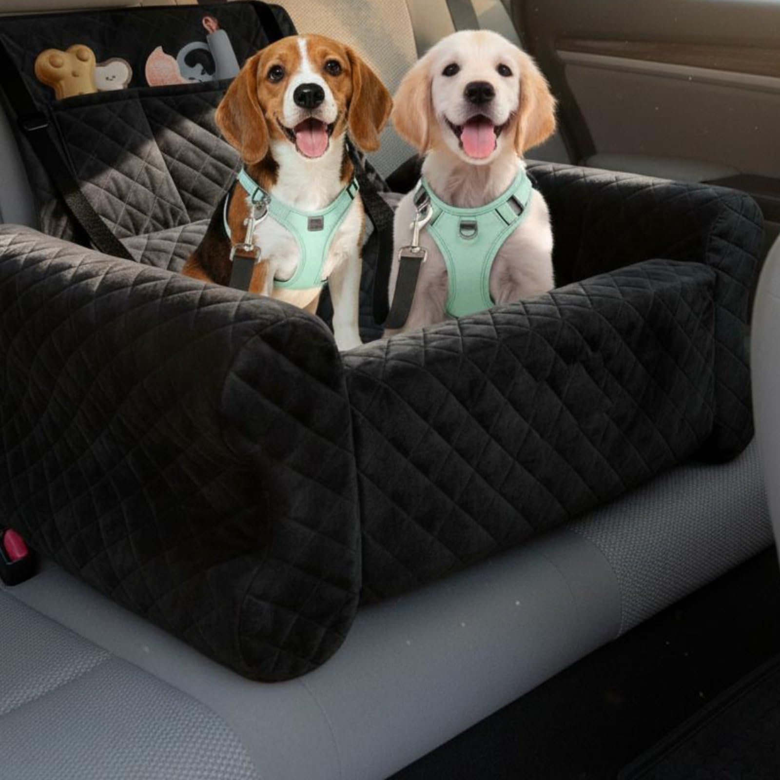 Cuscino Auto per Cani Cuccia Auto per Lettino da Viaggio per con Struttura Ergonomica E Interno Morbido Cinghie di E Tappetino Estraibile Adatto Guida Bagagliaio Soggiorno Gite, Nero