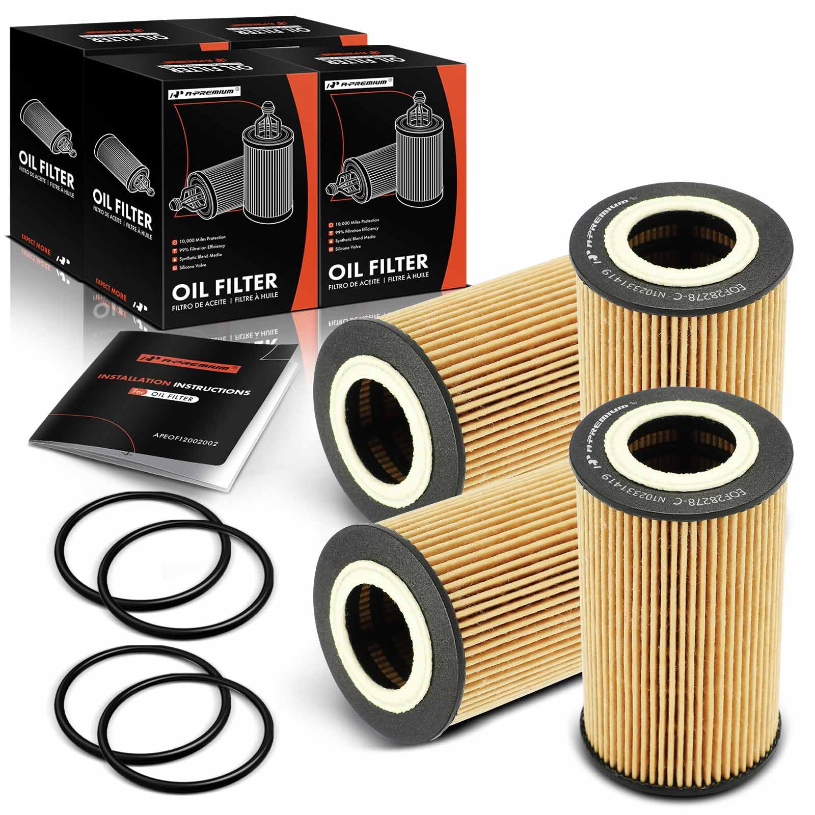 A-Premium 4-PC 10K Miles Protection Oil Filter Compatible with Porsche Cayenne 2003-2006, 911 1999-2011, Boxster 1997-2009, Cayman 2006-2009, 918 Spyder 2015, Carrera GT 2004-2005