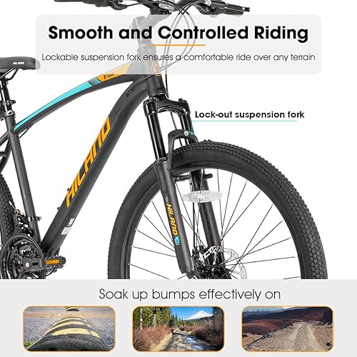 Miniatura 3 de HILAND - Bicicleta de montaña para hombre y mujer, bicicleta de montaña de 26 pulgadas y 21 velocidades con freno de disco dual, horquilla de