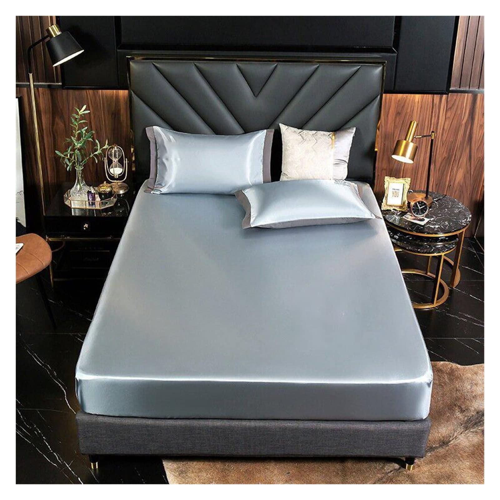 Drap de lit en soie de glace avec taie d'oreiller, ensemble de literie pour hôtel