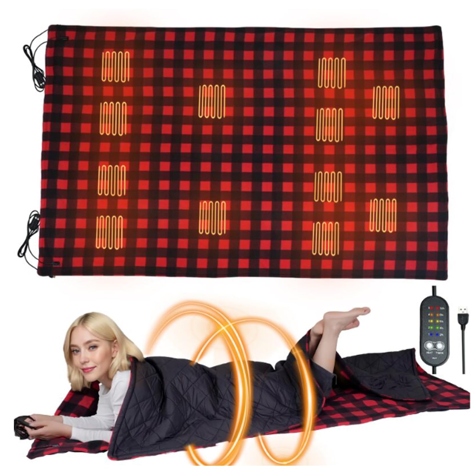 Manta Electrica Grande 190x140cm Lavable, Manta Eléctrica Sin Cables con Control Digital 5 Niveles De Calor Temporizador 2-10 Horas Felpa Suave para Hogar, Oficina, Coche Y Camping (Red)