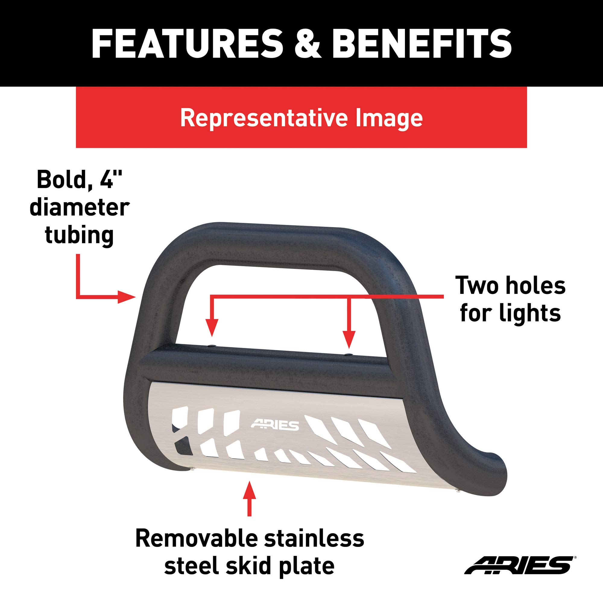 ARIES Big Step 4-Inch Round Nerf Bars - Black Aluminum Side Steps For Ram 1500, No-Drill Install - View #11
