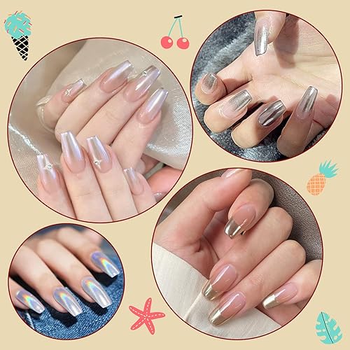 Vista 14 de Artdone 16 tarros de polvo de uñas cromado para arte de uñas, cinta de rayas Fimo, decoración de líneas metálicas, efecto espejo holográfico, polvo