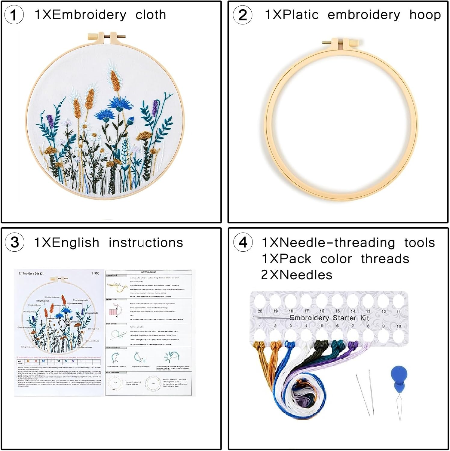 Crafmanoe Flower Embroidery Kits for Beginners Adults, Hand DIY Embroidery Starter Kits, Floral Stamped Cross Stitch Kits for Beginners Adults Craft Kits for Women, Embroidery Hoops, Fabric and Thread image 5