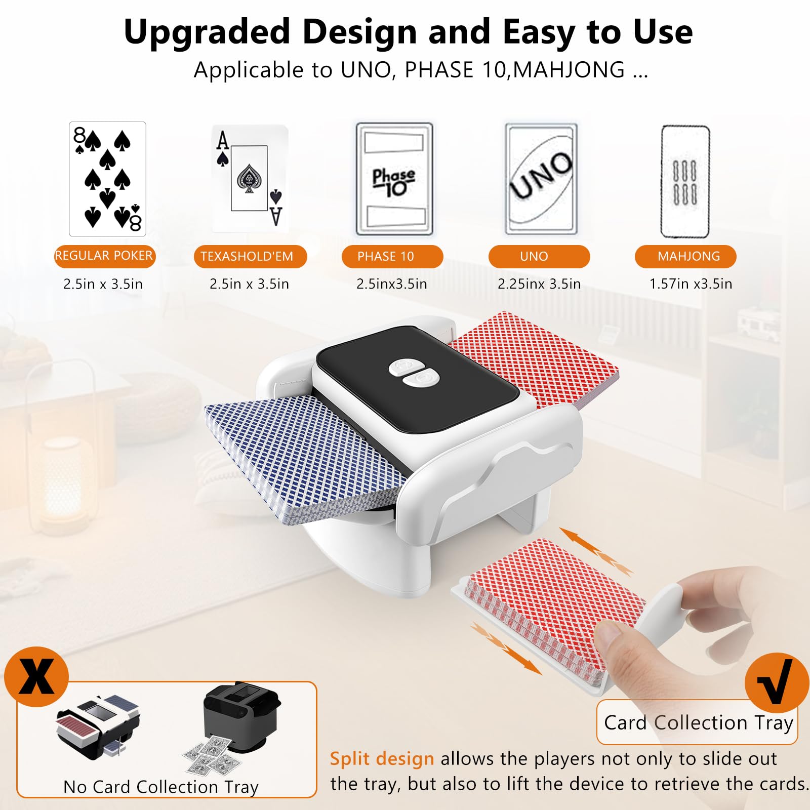 GONSIR Card Shuffler-Rechargeable One-Click Automatic Card Shuffler for 1-2 Decks, Low Noise & Efficient Shuffling Machine, Portable Electric Card Shuffler for Poker, UNO, Blackjack, Skip-Bo, Phase 10 1