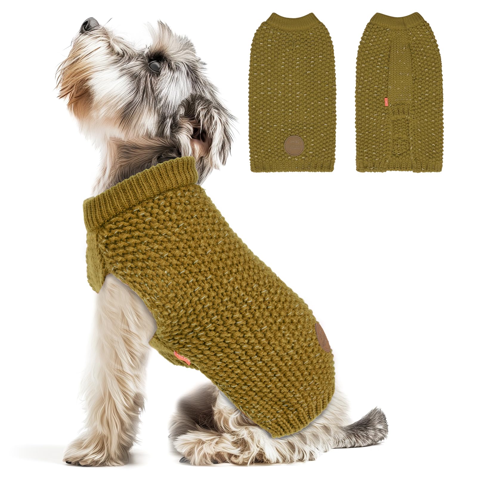 KYEESE Pull pour chien de petite taille avec trou pour laisse - Pull chaud extensible et confortable avec fil réfléchissant - Marron - Taille XS