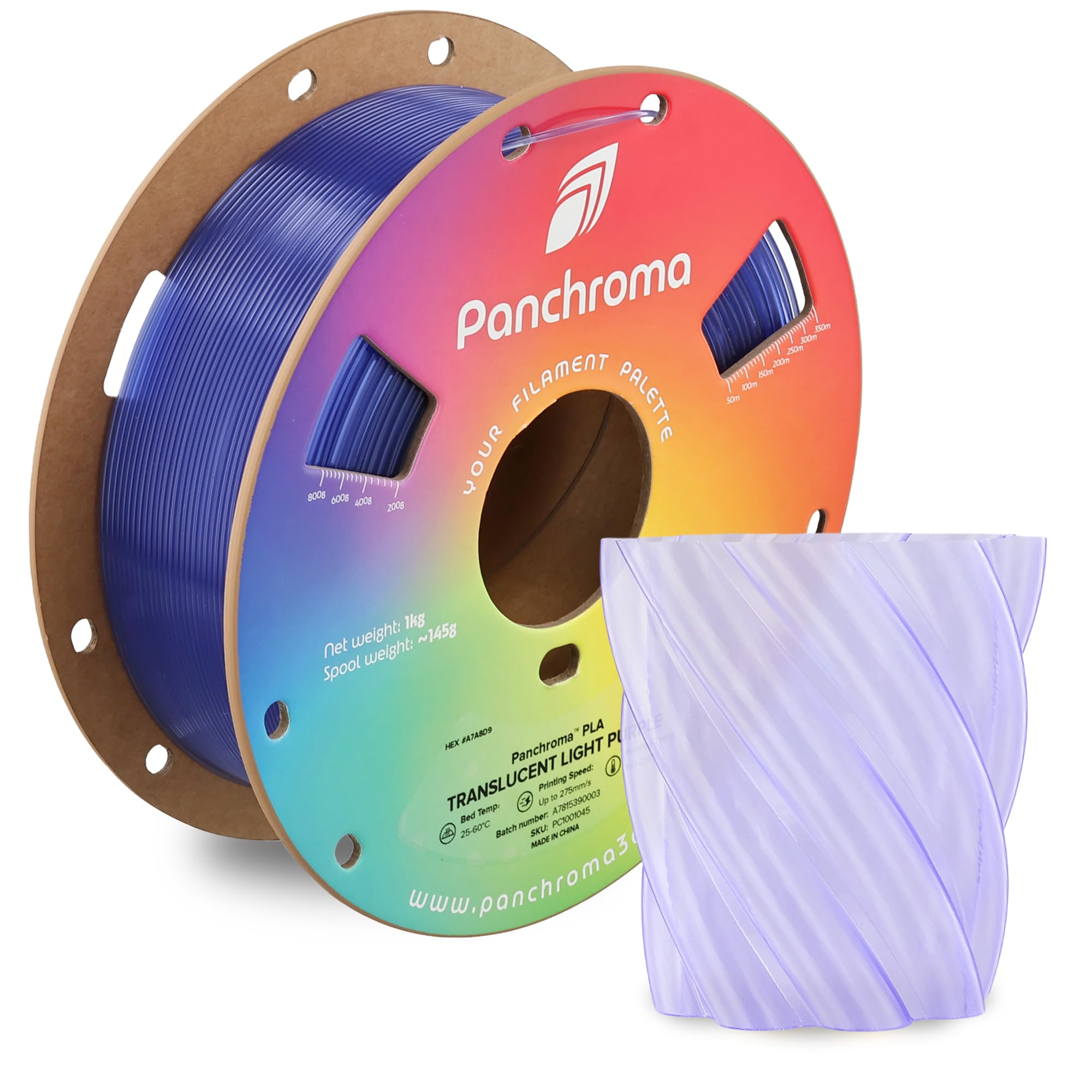Polymaker Panchroma Translucent PLA Filament 1.75mm, 1kg, Light Purple | Neatly Wound, Semi Transparent PLA, Easy Print &amp; Smooth Feeding, Compatible with Bambu Lab &amp; Most 3D Printers