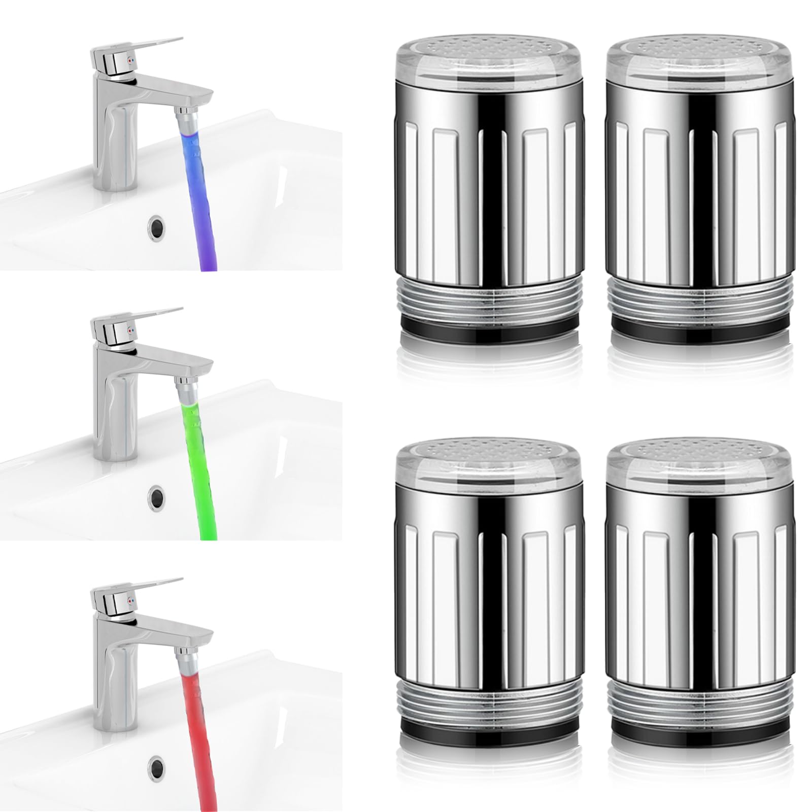Rubinetto LED colorato 4 pezzi 3 colori sensibile alla temperatura per bagni e cucina