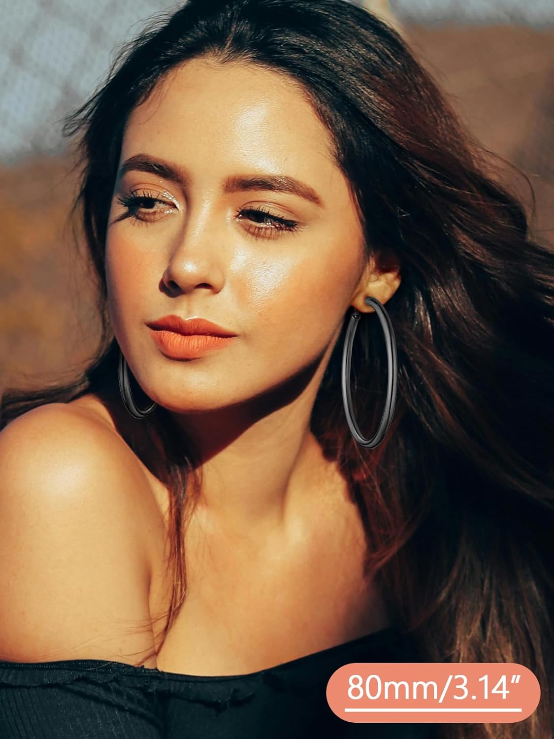 FaithHeart Chunky Hoop Earrings for Women, Silver/Black/14K Gold Plated Stainless Steel Earrings 5mm Thick Hollow Tube Hoops Hypoallergenic Lightweight Earring 20/30/40/50/60/70/80mm - Image 2