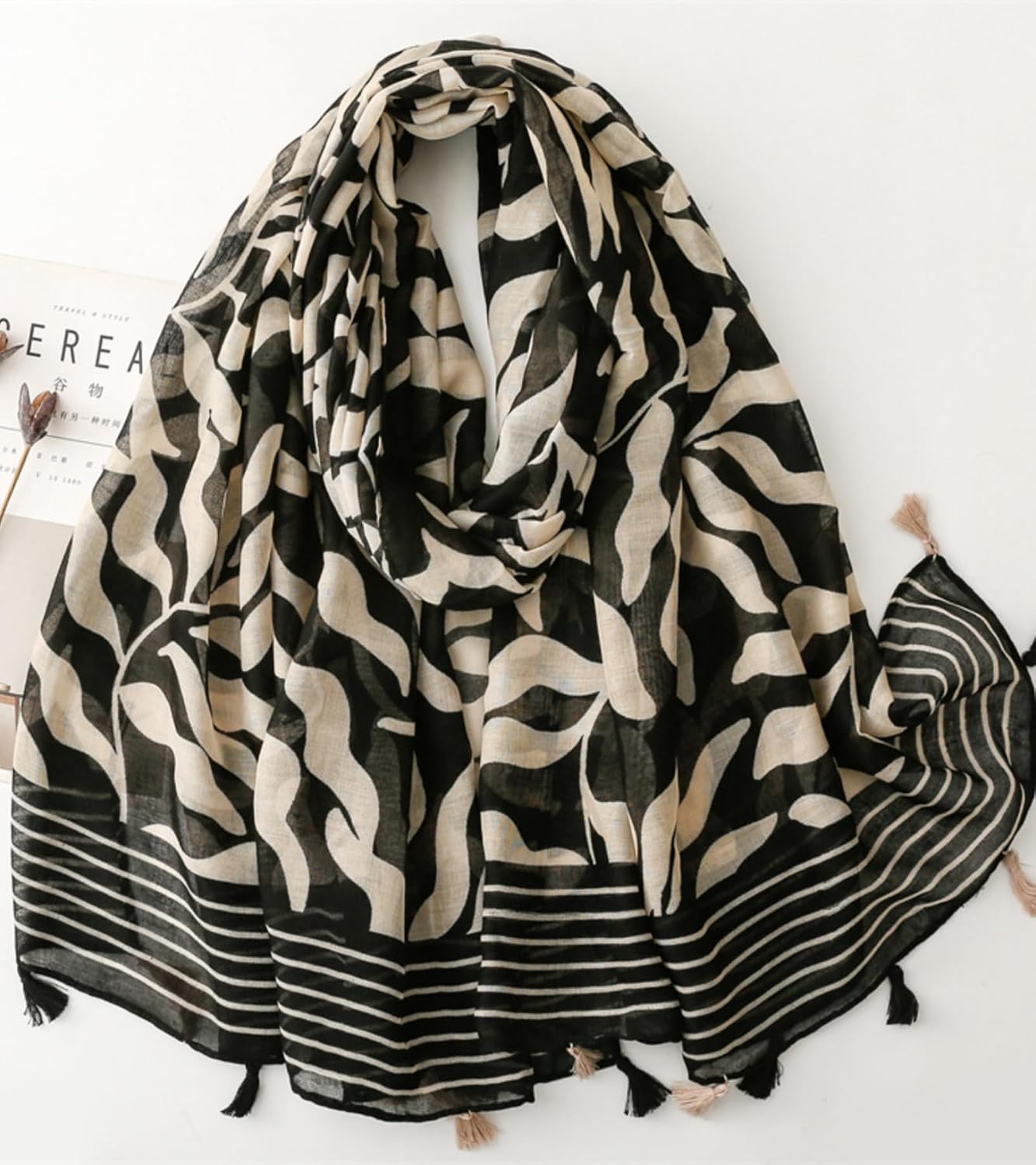 Travel Boho Scarf for Women Casual Lightweight Fashion Multicolor Shawl Wraps with Fringed Beads image 4