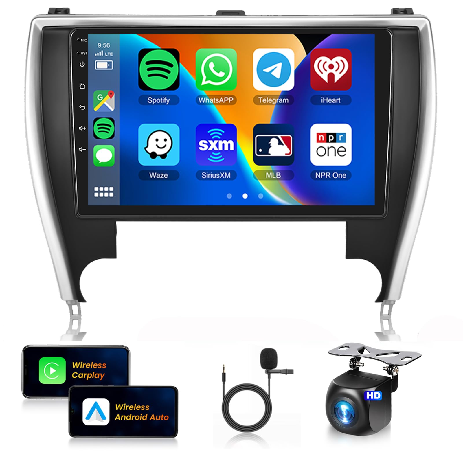 8Core4+64G Car Stereo for Toyota Camry 2015-2017 Wireless CarPlay/Android Auto Android Radio with Qualcomm 10.1" IPS Touch Screen,BT5.1,DSP Hi-Res,GPS