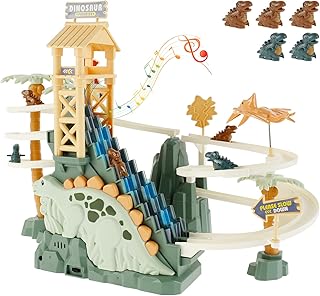 QSRTHFV JIANSITRADERSLTD Climb Stairs Toy Electric Dinosaur Climbing Stairs Tracks Slide Toy Set for Kids Musical Dinosaur Orbit Chasing Race Track Game Set with LED Flashing Lights Indoor Toy(green)