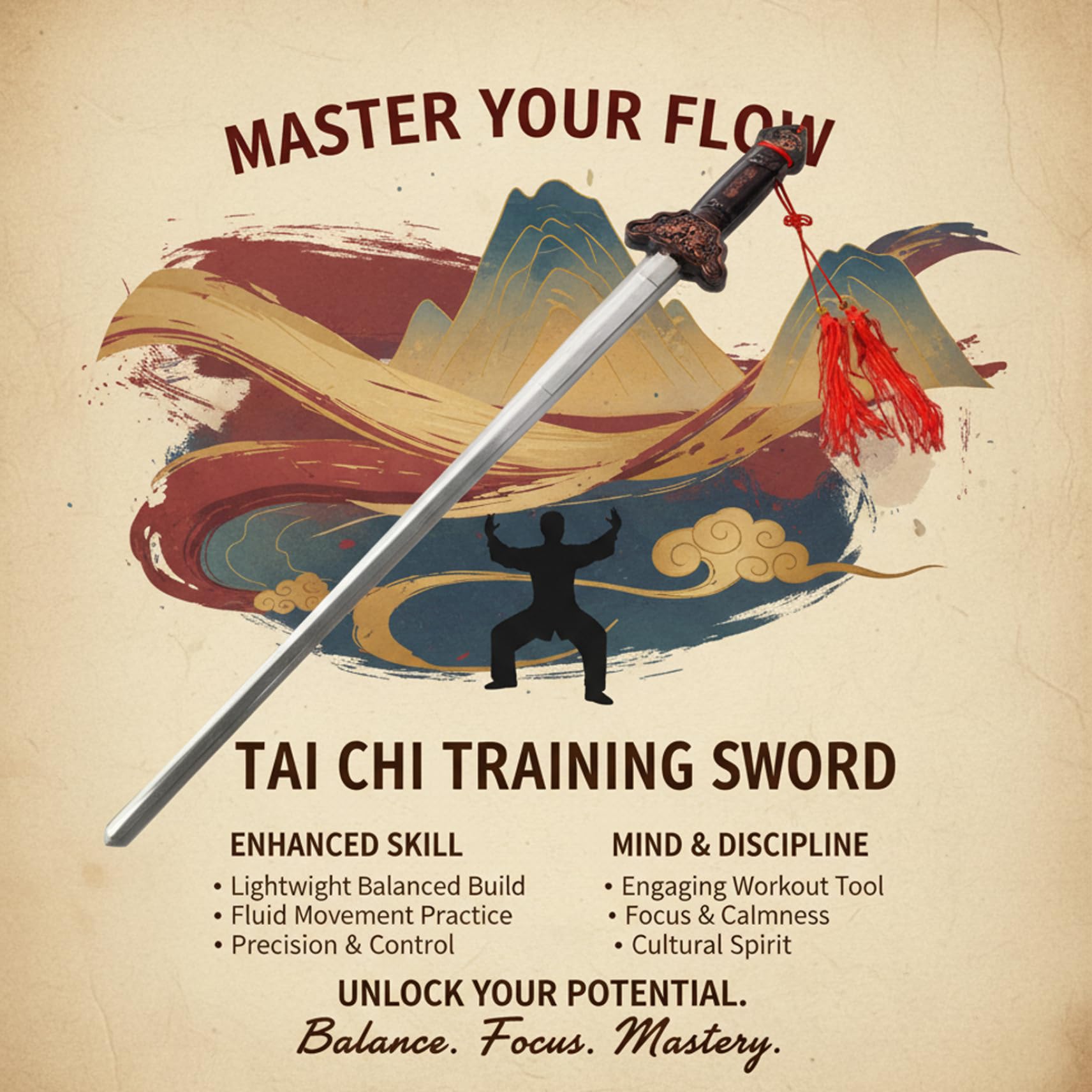 Espada de Tai Chi retráctil de Acero Inoxidable 34 Pulgadas para Artes Marciales