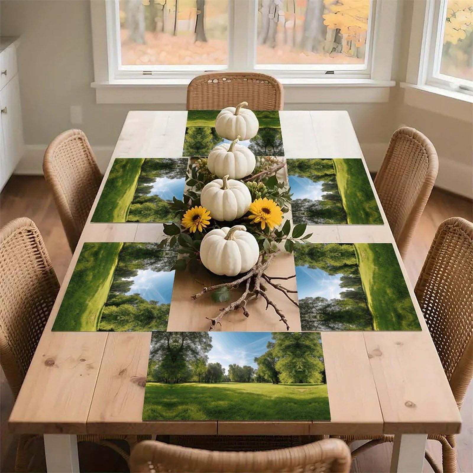 Sets de table herbe verte lavables et faciles à nettoyer en paquet
