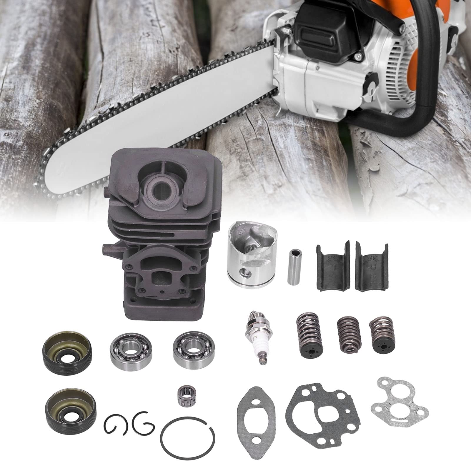 Kit de pistón de cilindro de aluminio de 39 mm, piezas de motosierra de disipación de calor con juego de rodamiento de agujas, herramienta profesional de recuperación forestal