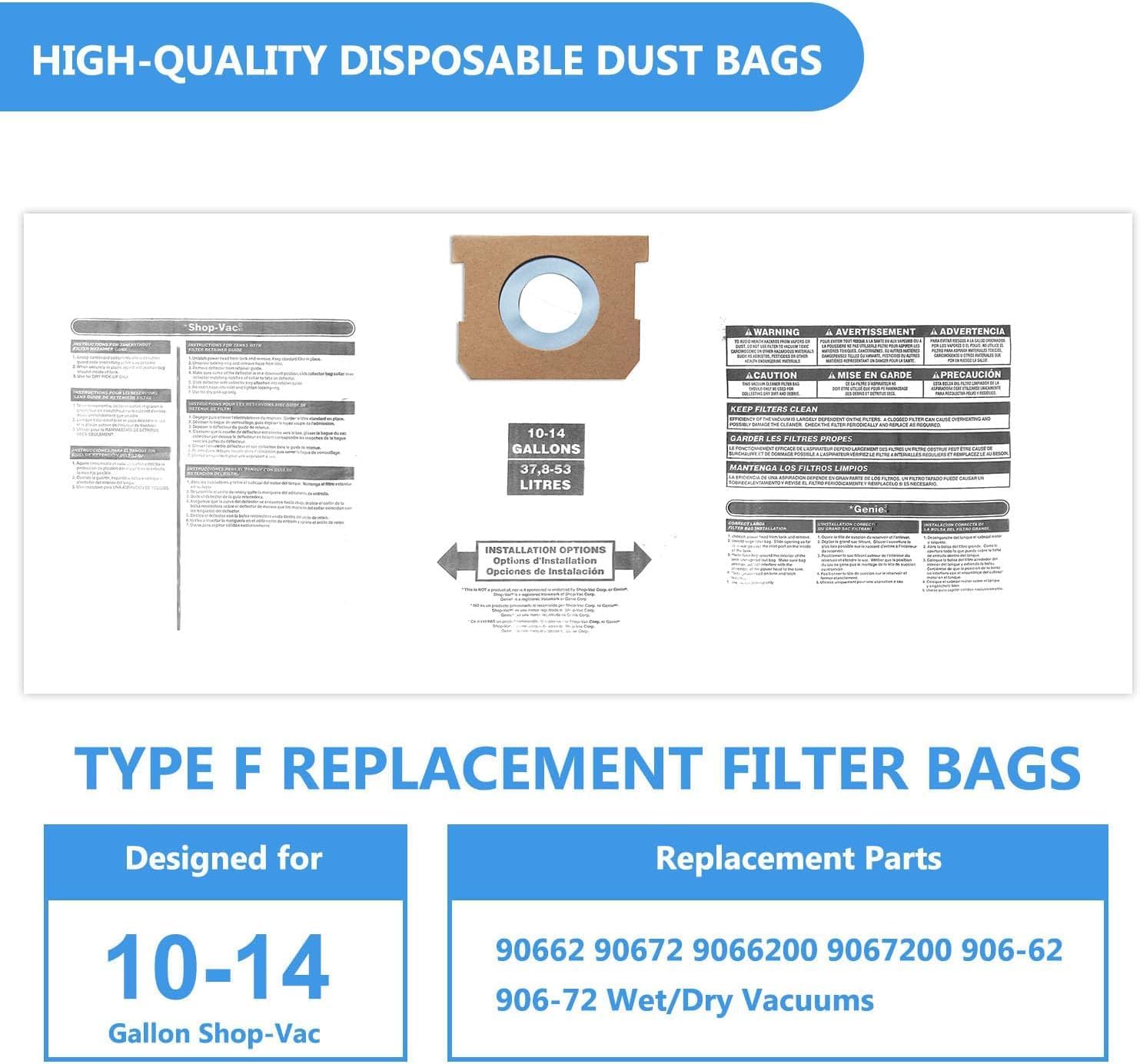 ANBOO Filtro di ricambio per Shop Vac 90304 90350 90333, sacchetti sottovuoto per Shop Vac 10-14 galloni, filtro a manicotto in schiuma 90585, adatto alla maggior parte degli aspirapolvere a