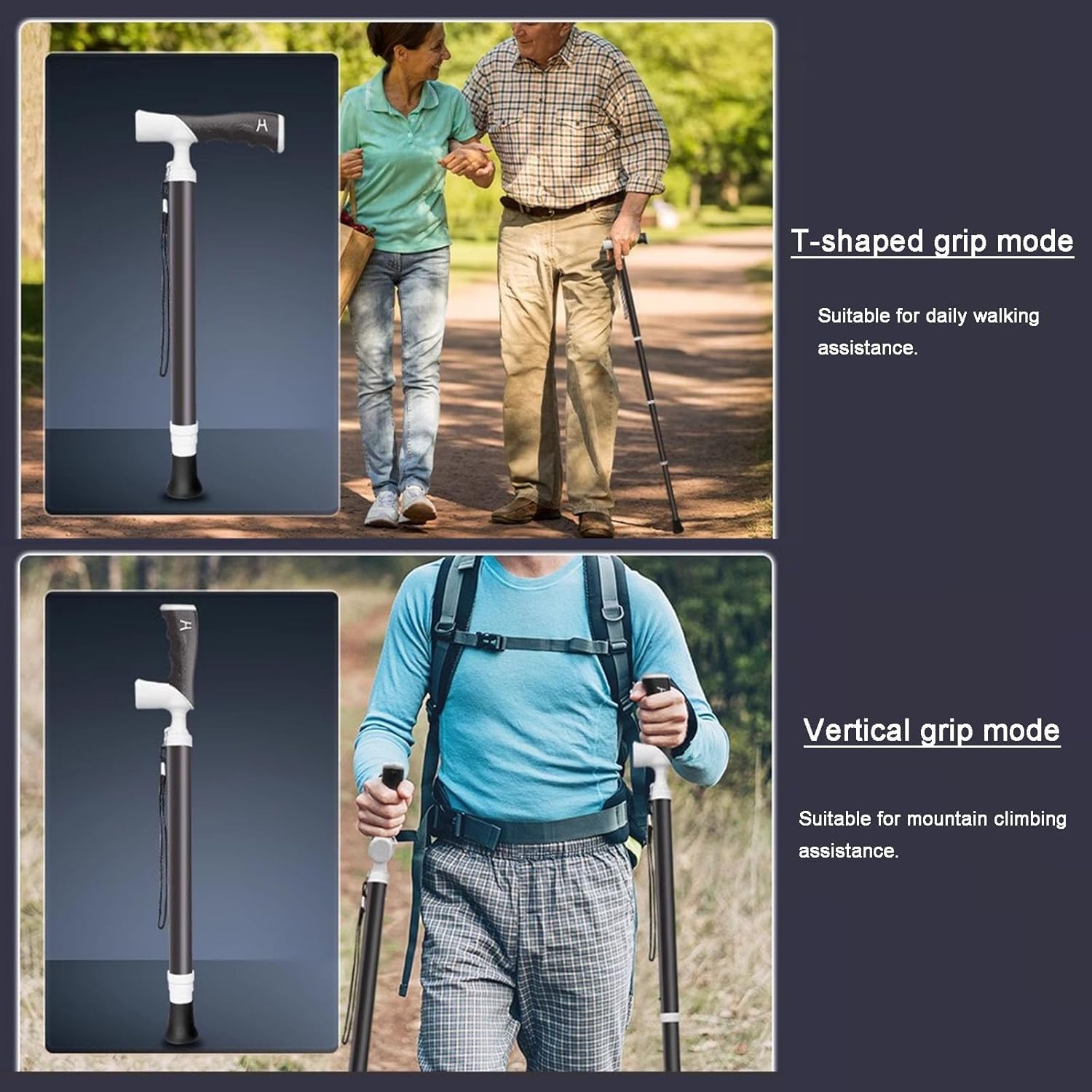 Teleskopowe kijki do chodzenia, lekki uchwyt w kształcie litery T, regulowane kijki turystyczne dla kobiet i mężczyzn, dwufunkcyjny sprzęt do nordic walkingu