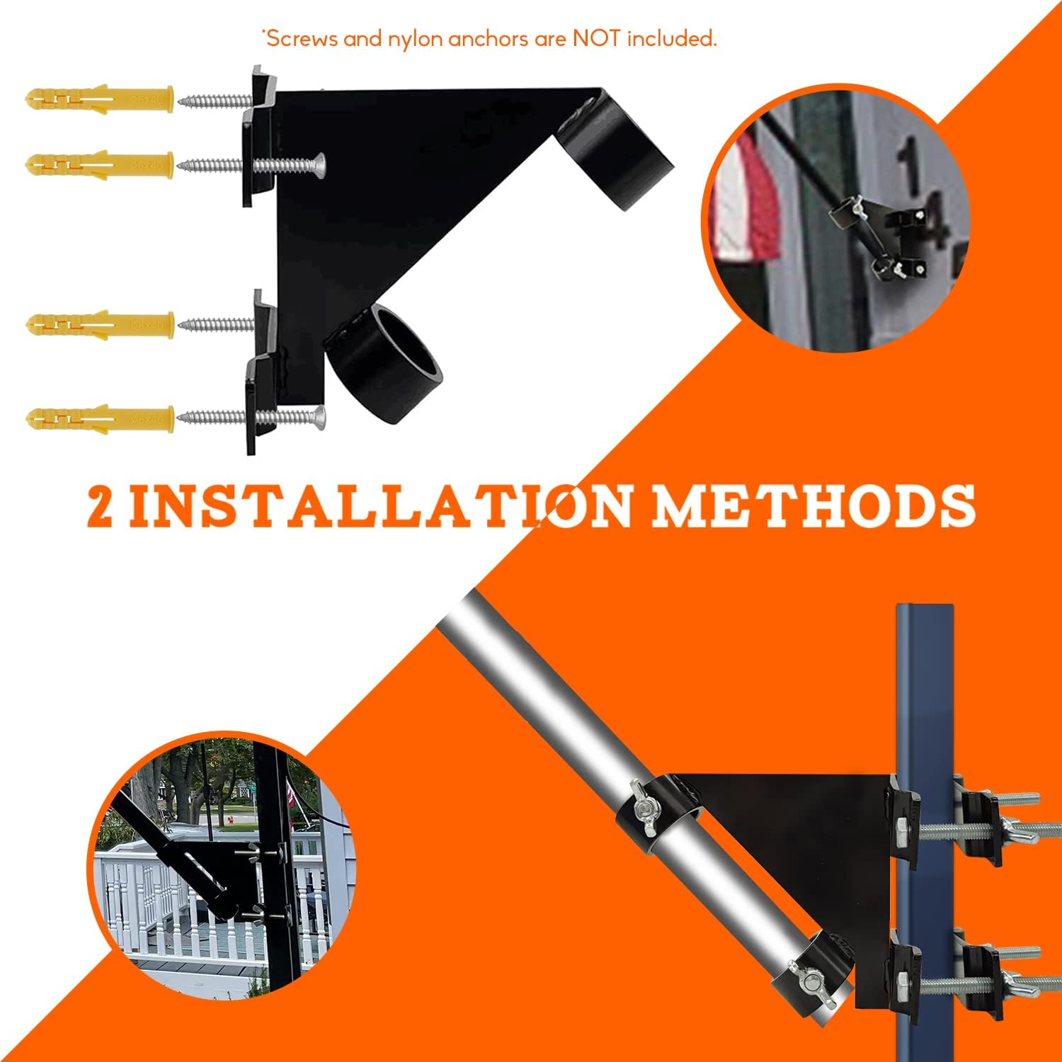 Kingson Flag Pole Mount Bracket Fit for Balcony Railing, 45 Degree Flag Pole Holder Clamp No Drilling Quick Installation, Anti-Strong Wind