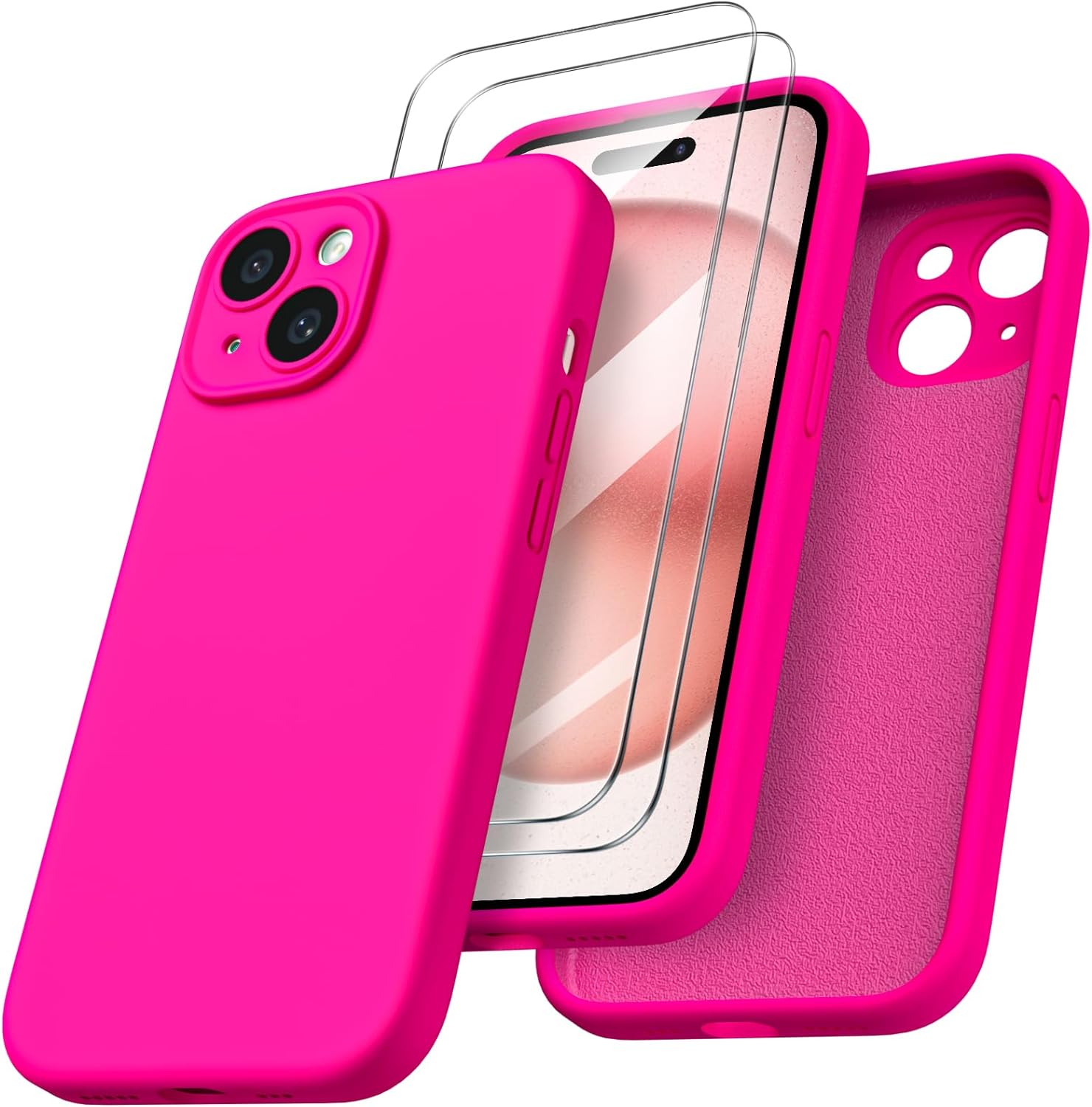 ORNARTO Designed for iPhone 15 Case with 2X Screen Protector, Liquid ...