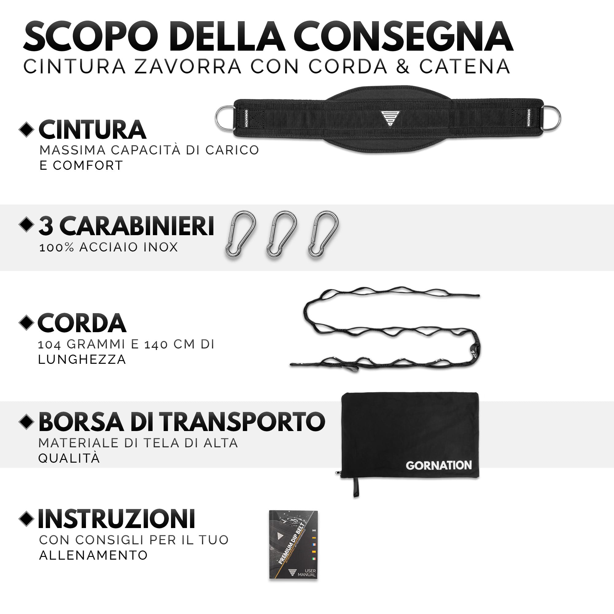 GORNATION Cintura Zavorra per Solevamento di Pesi, Cintura per Palestra, Cintura Bodybuilding capacità di Carico Fino a 1000 kg, Fissaggio con Catena o Corda, per Calisthenics, Fitness e Powerlifting
