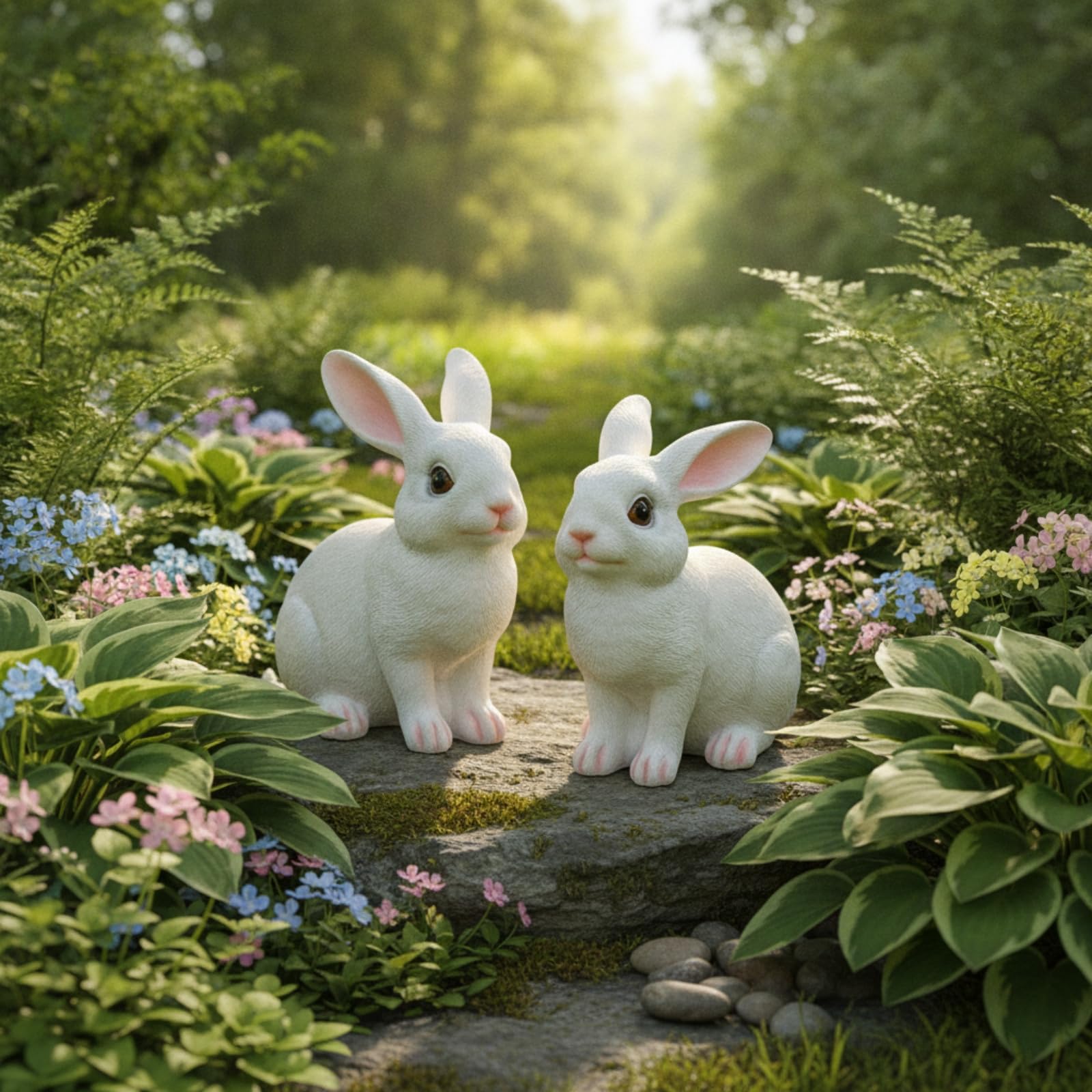 predolo Hasenfigur Weiß Kaninchenfigur Wetterfest Osterhase für Gartenliebhaber, Dekofans, Garten, Terrasse, Wohnzimmer
