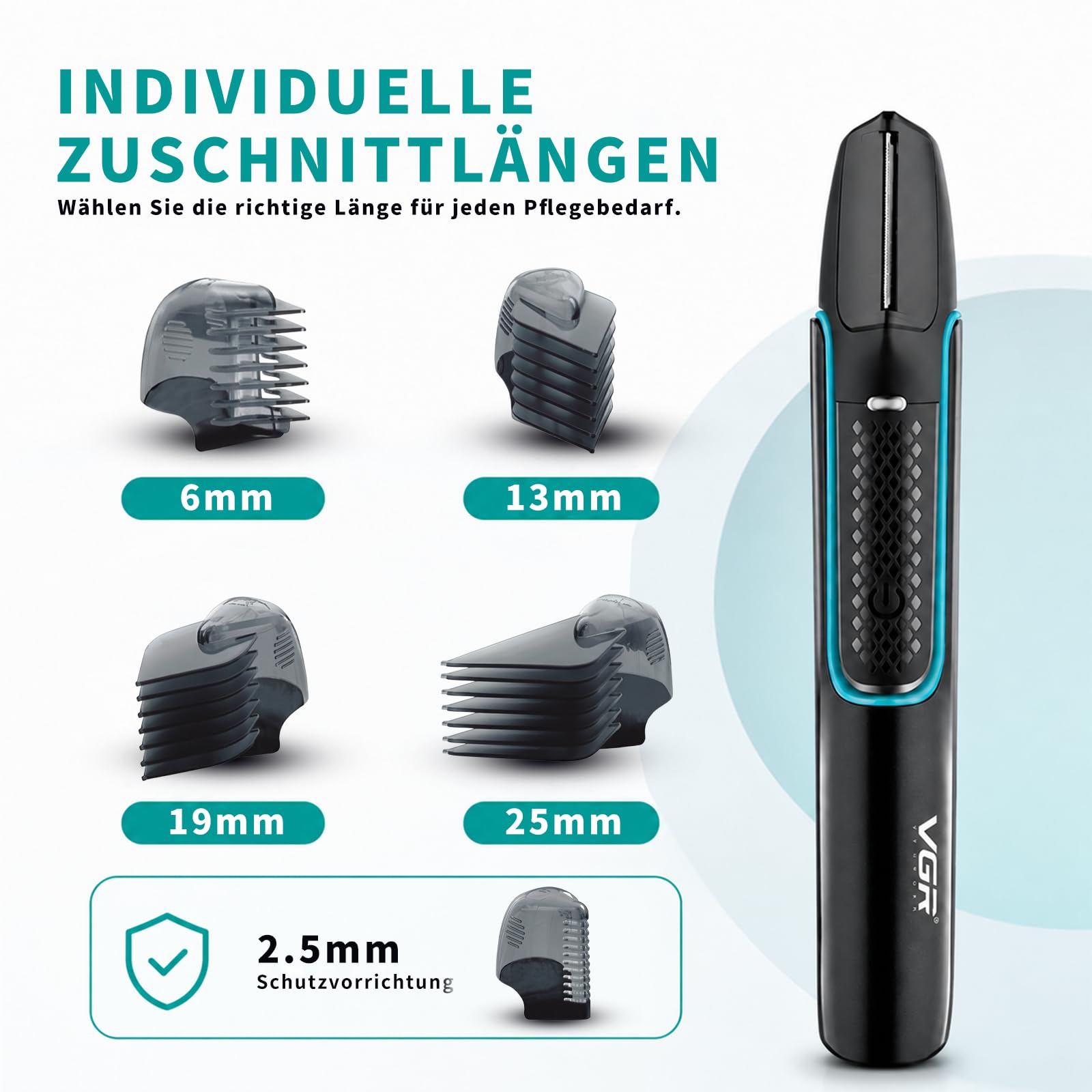 VGR 602 Kabelloser Körperrasierer Herren Mit V-Förmiger Schneidkopf, Body Groomer Men Mit Verlängerungsstangen-Design, Grooming Trimmer For Men Mit 4 Aufsätze, IPX6 Wasserdicht, USB-Ladefunktion