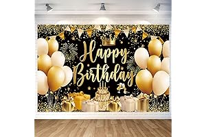 Black and Gold Happy Birthday Backdrop