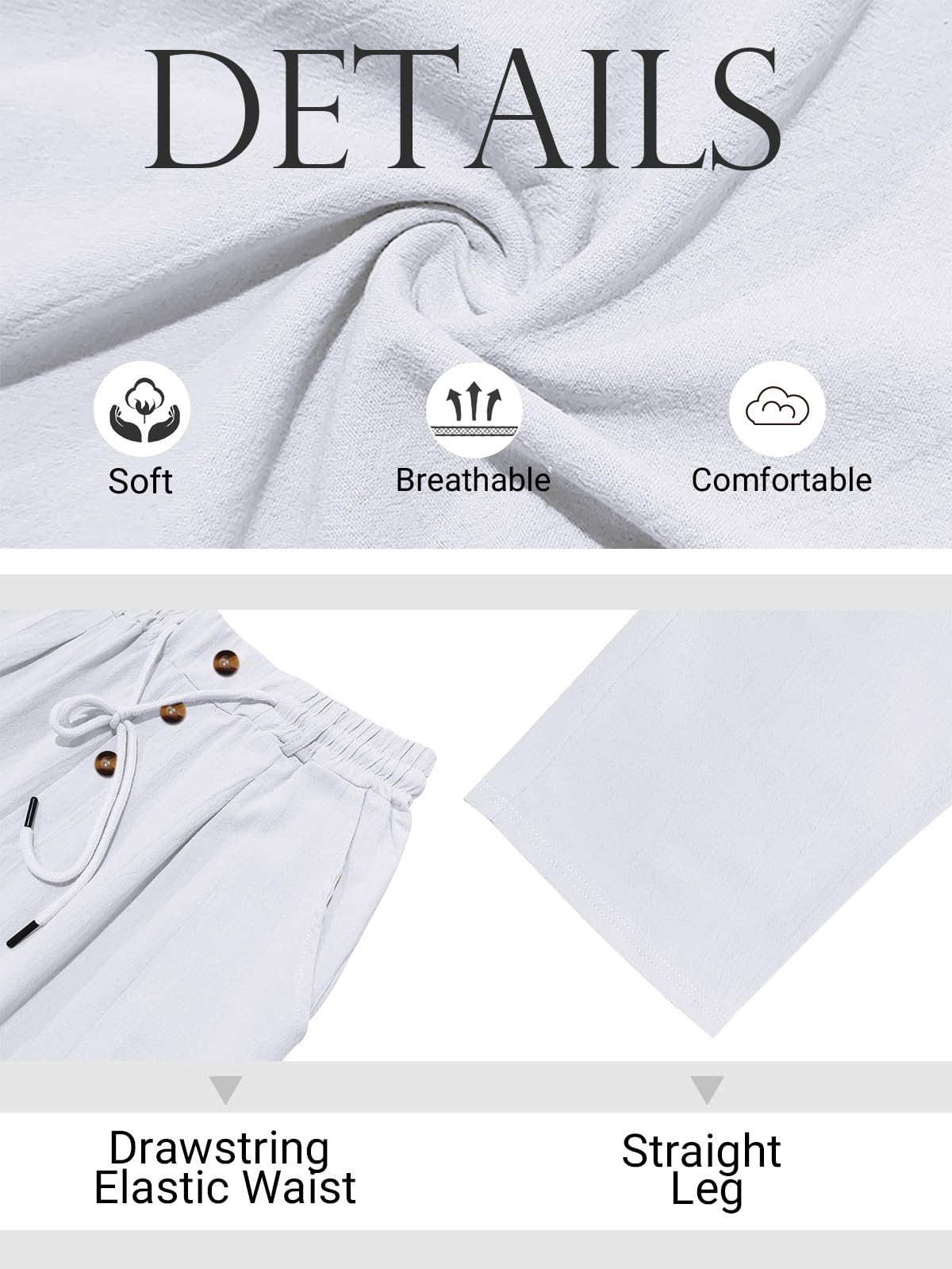 Pantalones de lino para hombre, ligeros, con cordón elástico, bolsillos en la cintura, ajuste holgado, pierna recta, verano, playa, yoga