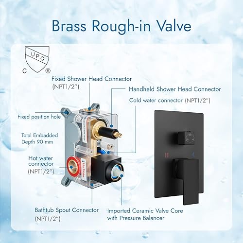 Miniatura 3 de Cinwiny Sistema de ducha de baño negro mate, cabezal de ducha de lluvia de 10 pulgadas con rociador de mano para montaje en pared, boquilla de