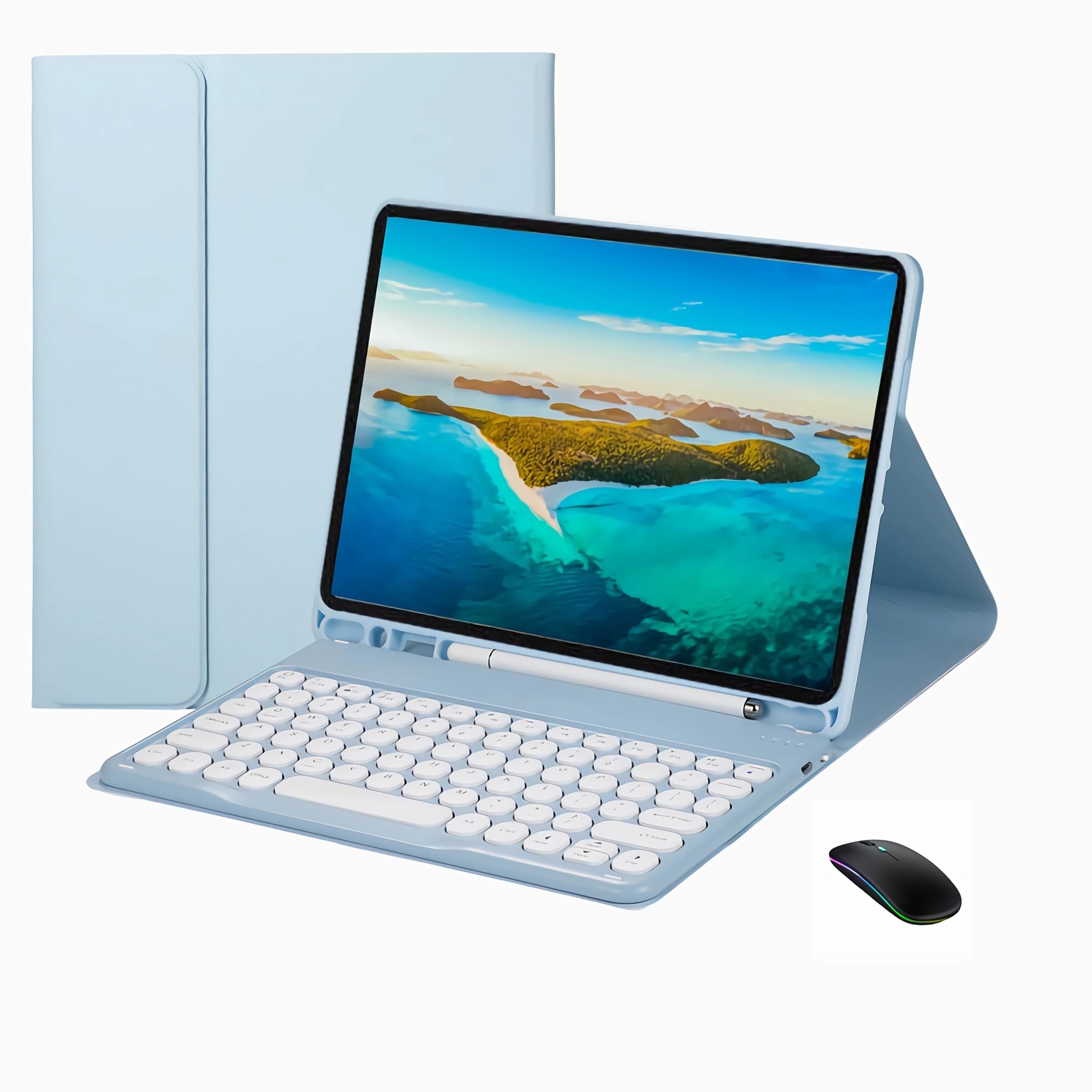 Clavier Bluetooth 5.1 iPad Pro 2024 M4 13" détachable avec souris LED double mode et étui