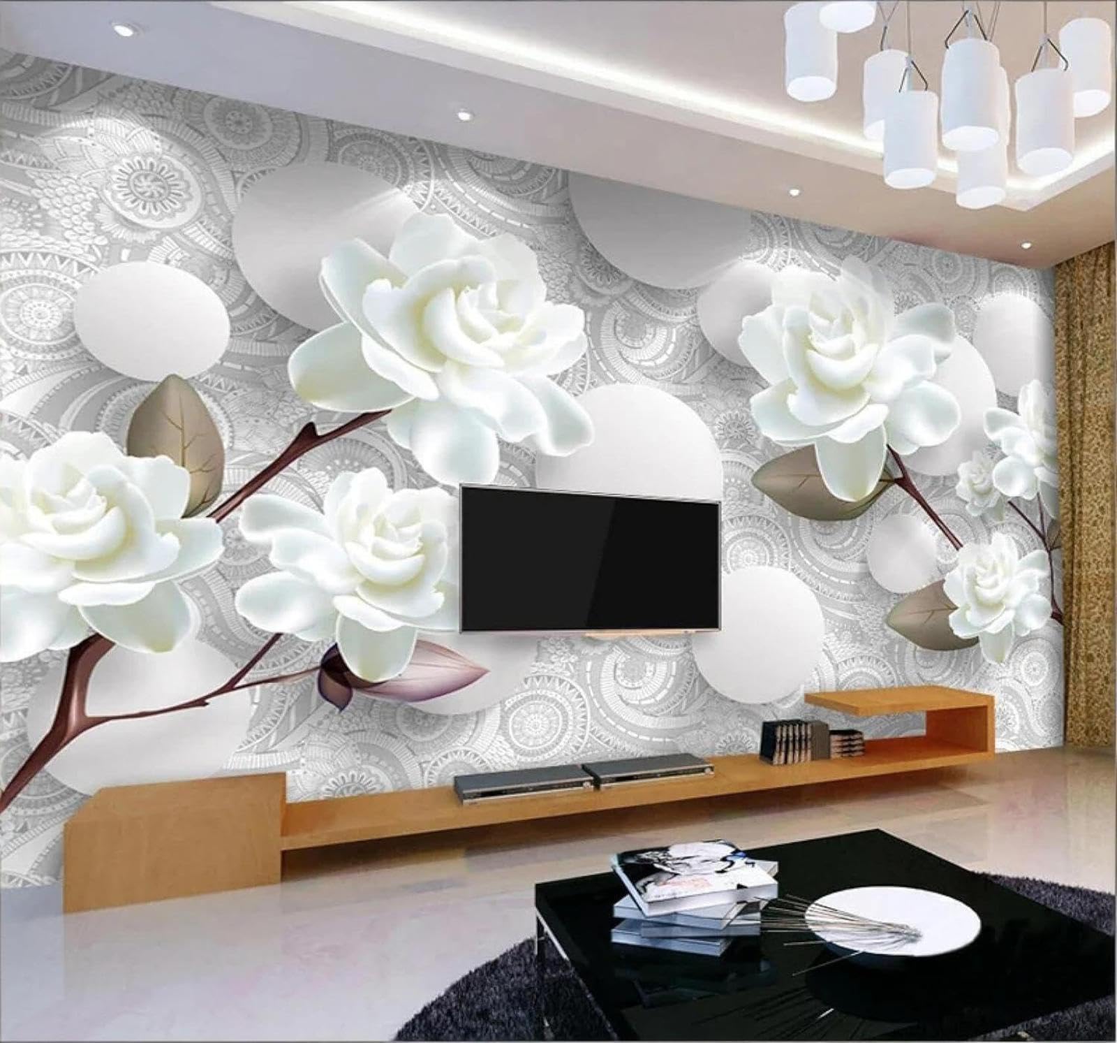XLMING Relief Three Dimensional White Flowers Spheres 3D Wallpaper Premium Textured Silk Study Dining Living Room Bedroom Sofa TV Wall Easy Install-430cm×300cm
