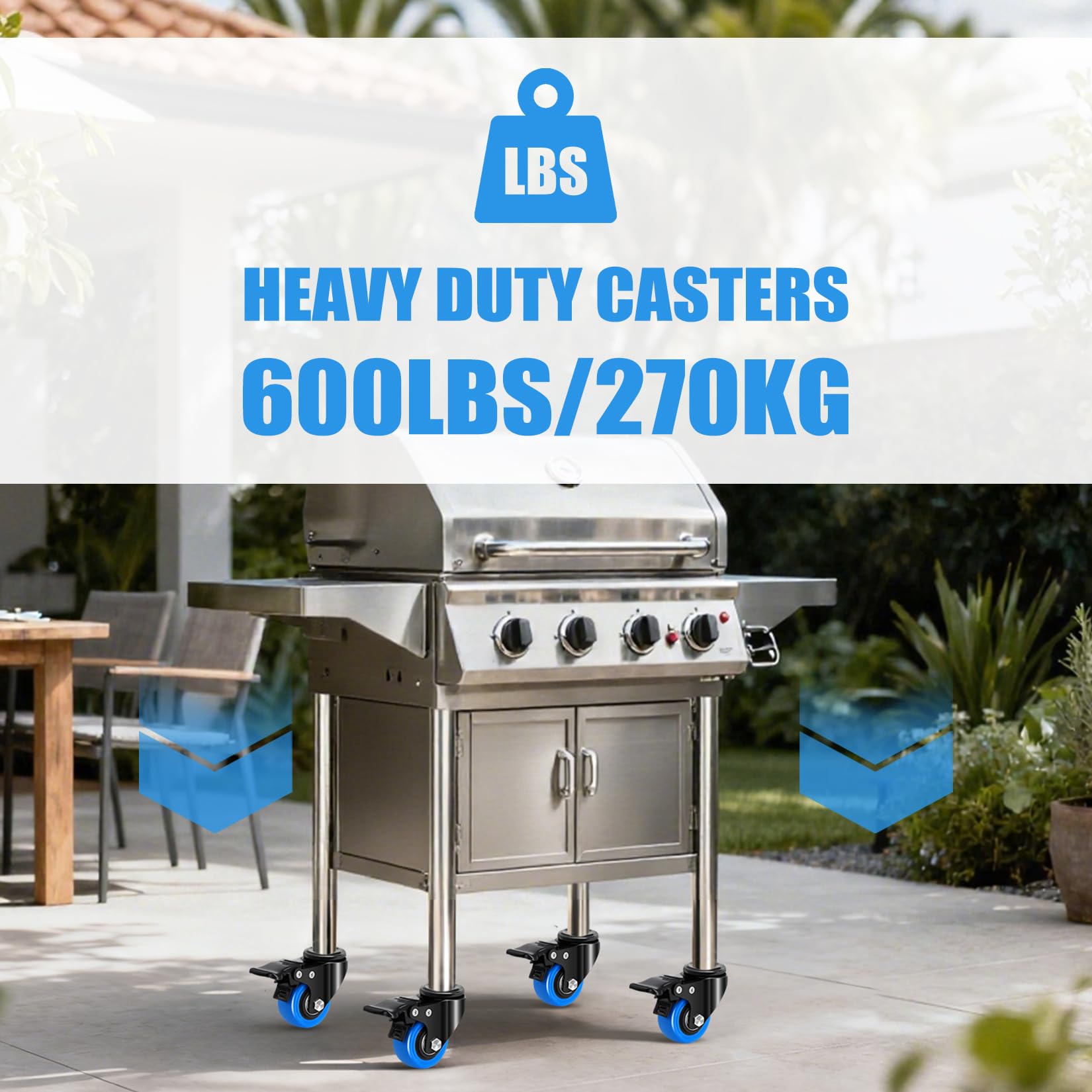Ruedas para Muebles Pesados 50mm con Vástago Roscado M8 x 1,25x 25mm, Giratorias Carga 270KG, 360° Pivotantes con Freno, Juego de 4