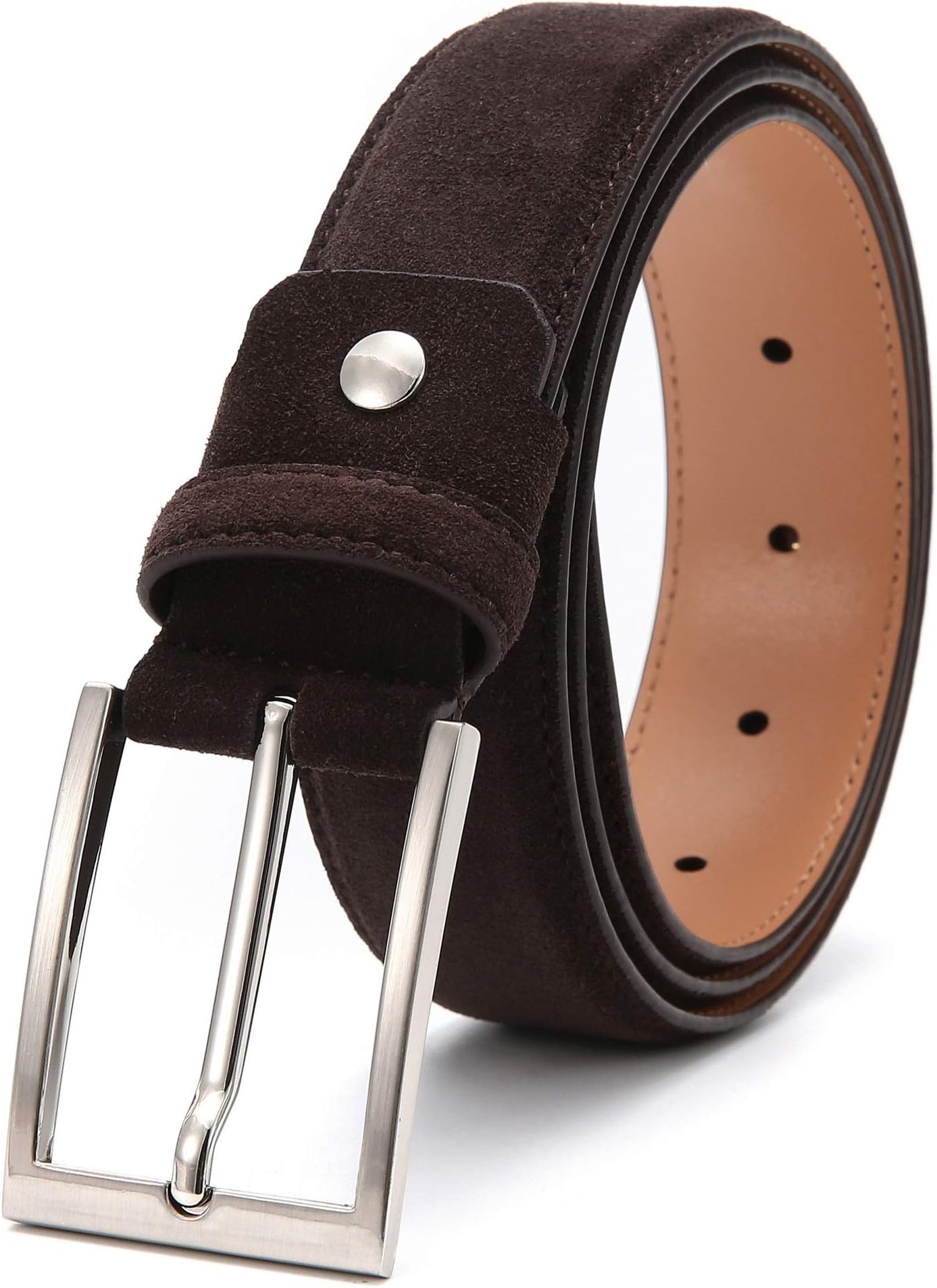 Men's Belt, Suede Leather Dress/Suits Belts with Pin Buckle for Jeans & Casual Wear