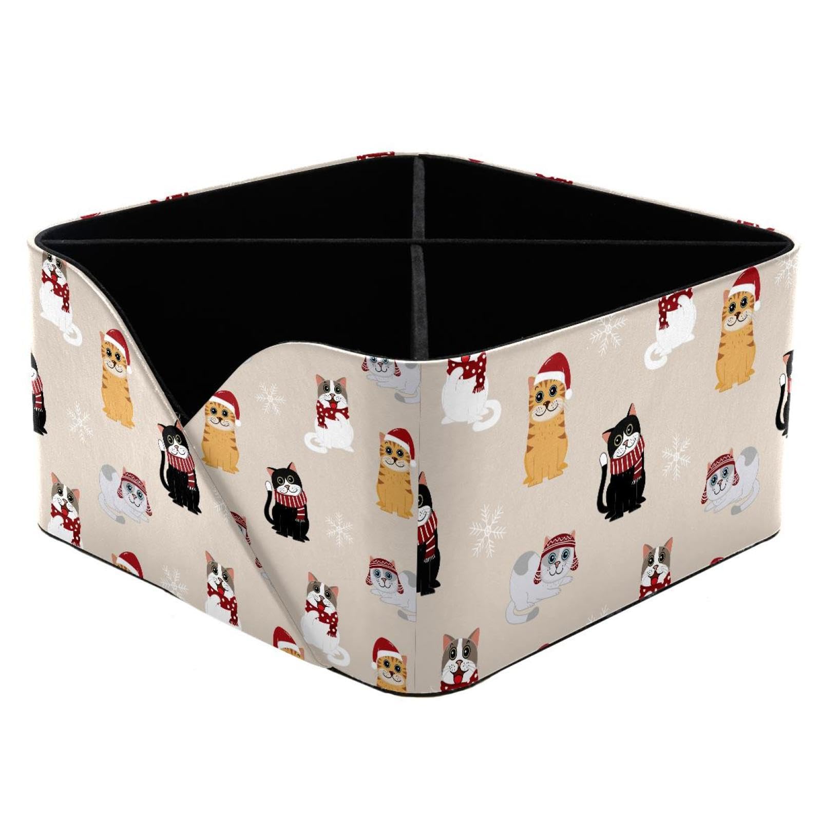 KengjuTesu Christmas Cute Cat and Snow Flake Desktop Organizer Pen Holder, Rectangular Pencil Cup for Office, Study and Makeup Stations