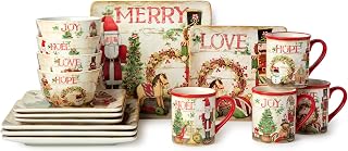 Nutcracker Parade Christmas 16 pc Dinnerware Set, Service for 4 – Vintage Holiday Plates, Mugs & Bowls – Santa, Nutcracker, Reindeer Art – Festive Tableware Service for 4