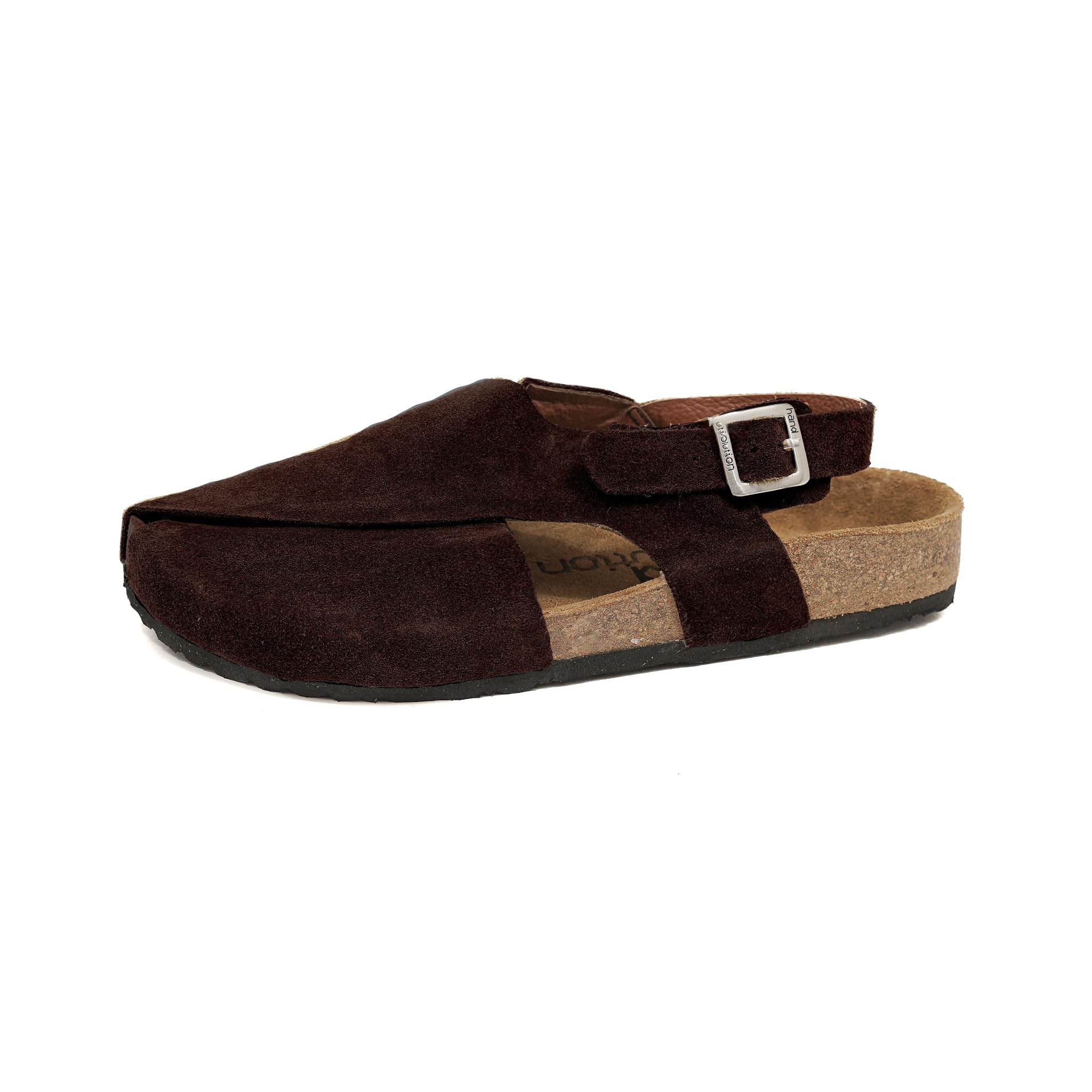 Tantric Men’s Leather Slingback Mule Sandals | Closed Toe Cork Footbed Comfort Clogs | Adjustable Buckle Casual Footwear | Black, Brown, Green & Grey | Sizes 6-12-image-49