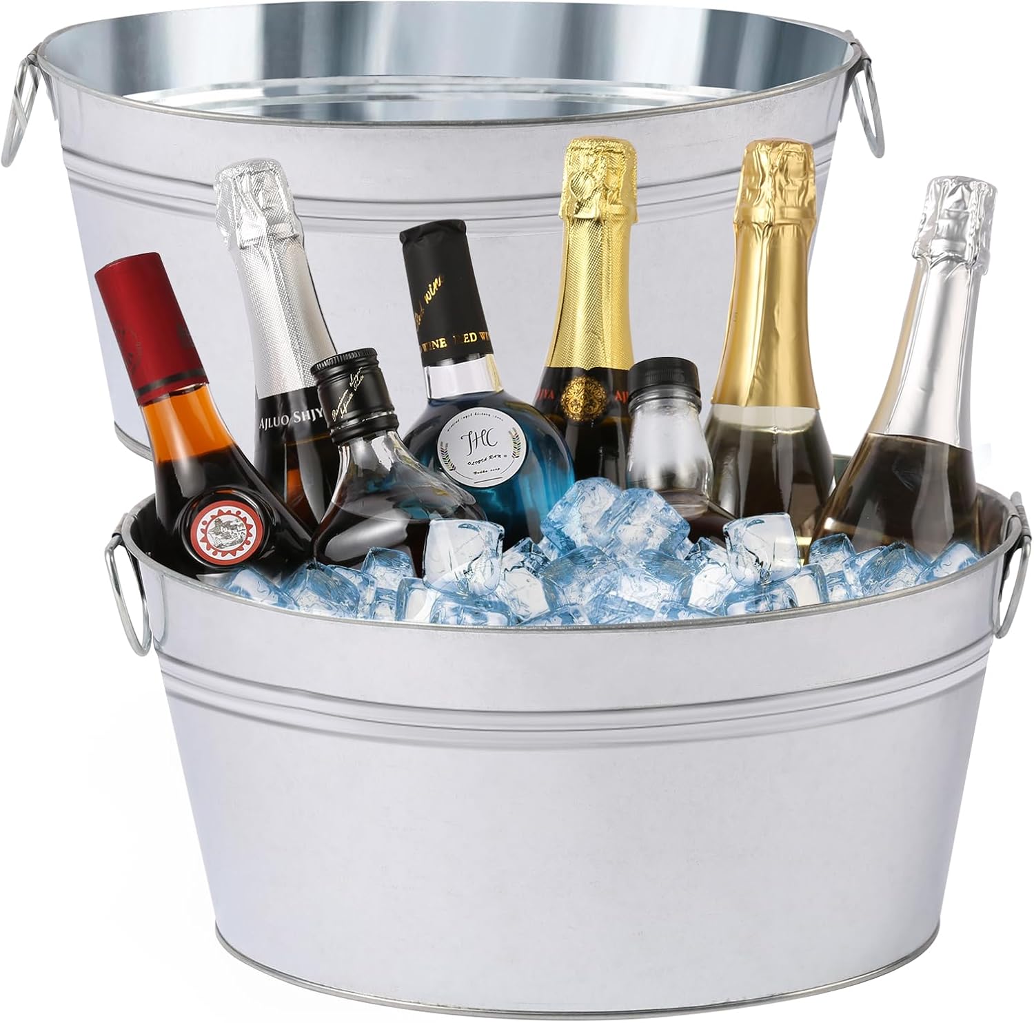2pcs Galvanized Ice Buckets, 7.2 Gallon Large Galvanized Tub with Carry Handles, Ice Bucket for Parties, Mimosa Bars, Beverage Tubs, and Beverage Stations for Champagne, Cocktails, Beer, Wine