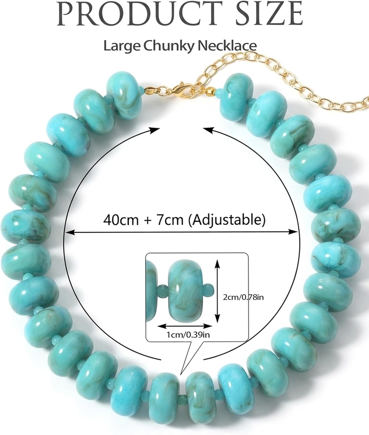 Chunky Bead Necklace for Women,Stone & Oversized Beaded Necklaces,Bold Statement Chain,Large Beads Necklace, Fashion Jewelry for Spring Summer Gifts