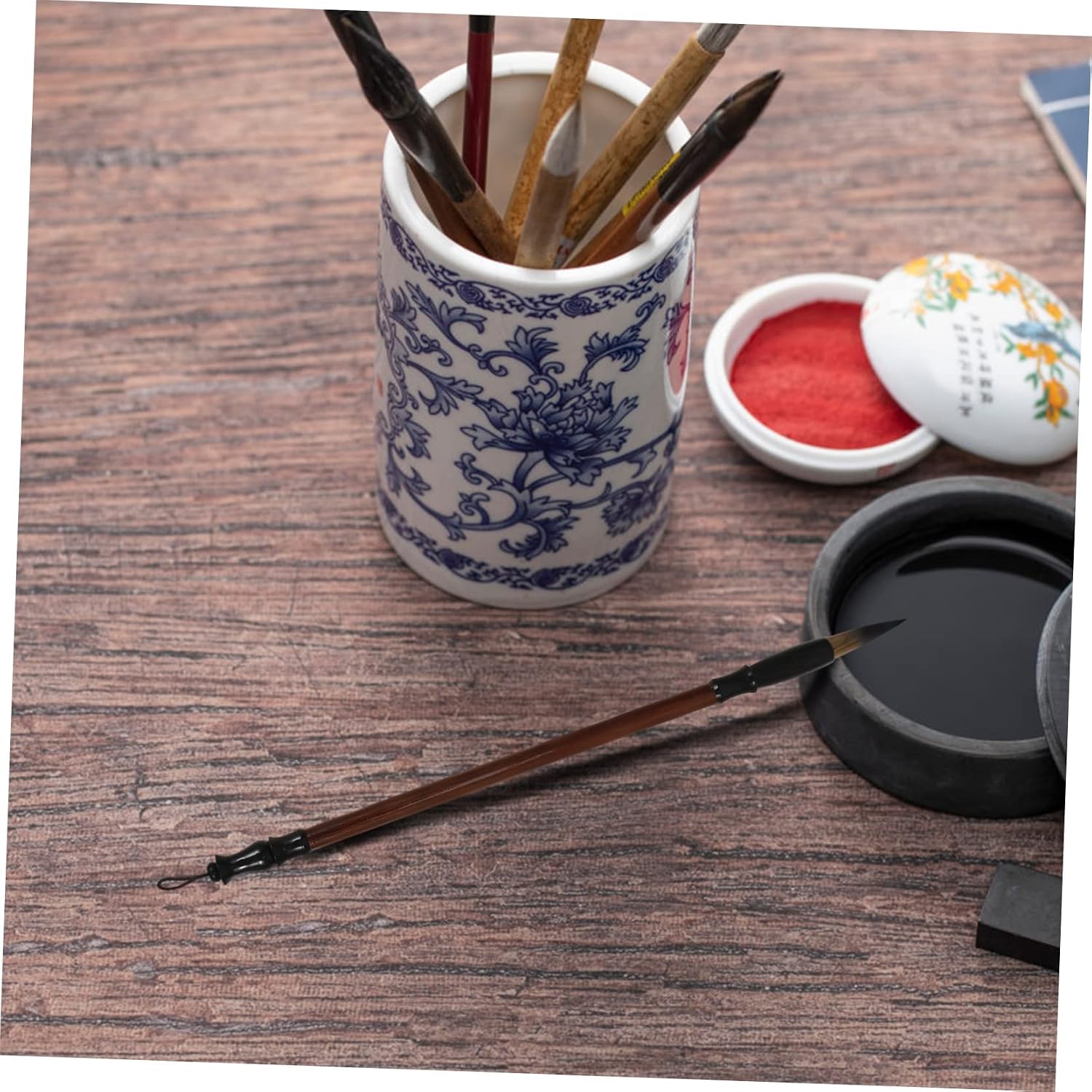 Chinese Calligraphy Brush Set for Beginners 12Pcs Watercolor Ink Brushes Wooden Handles for Sumi Painting and Art Supplies