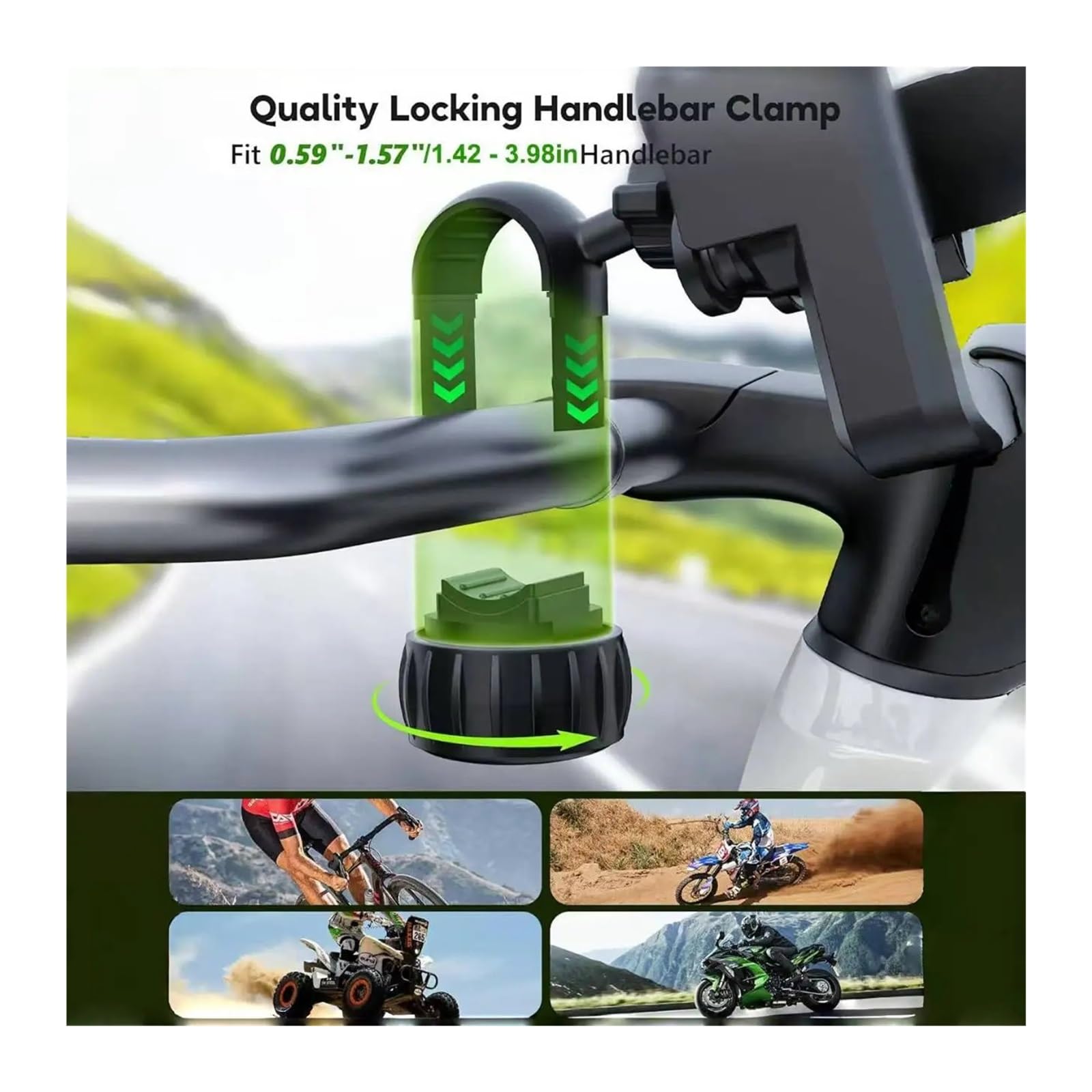 Generico Supporto universale for telefono da bici/MTB/moto con smorzatore di vibrazioni - Installazione senza attrezzi e blocco rapido for smartphone da 4-7"