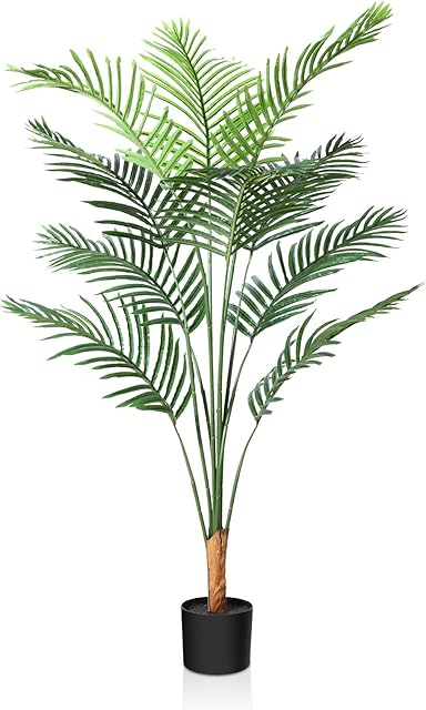CROSOFMI Artificial Areca Palm Tree 130CM Fake Tropical Palm Plant,Perfect Faux Dypsis Lutescens Plants in Pot for Indoor Outdoor Home Office Garden Modern Decoration Housewarming Gift1 Pack