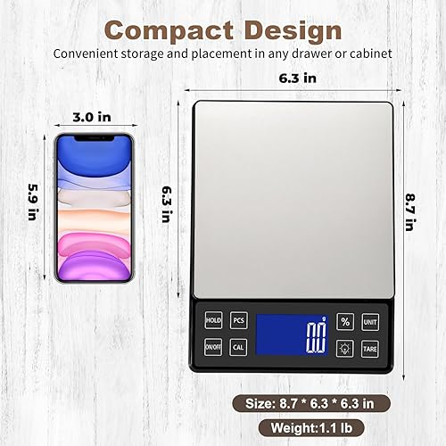 Miniatura 6 de Báscula digital de cocina con alta precisión de 0.1 g0.001 oz, báscula de panadería de alimentos de 5 kg11 lb con función de porcentaje, función de