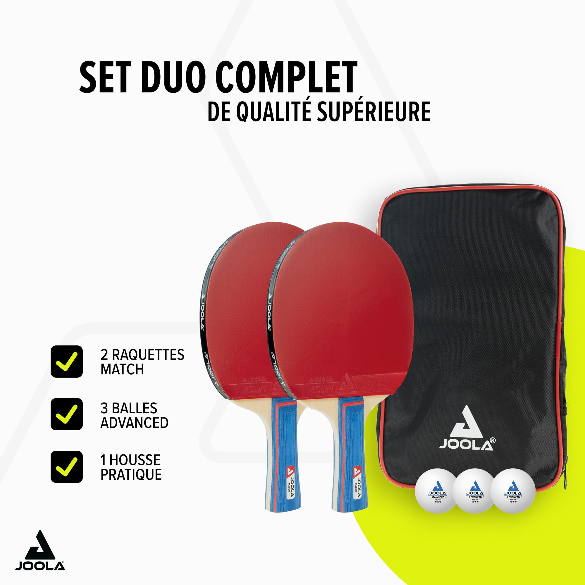 JOOLA Set de Ping-Pong Duo - 2 Raquettes + 3 Balles + Housse, 6 Pièces, Homologué ITTF