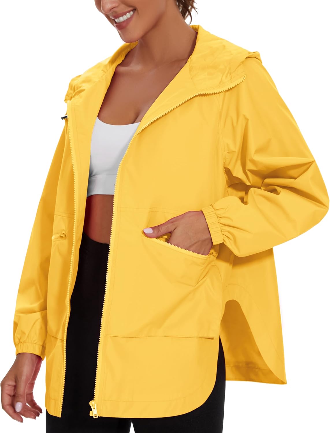MAKARTHY Rain Jacket Women Waterproof Lightweight Jacket With Hood Packable Raincoat with Pockets S-XXXL