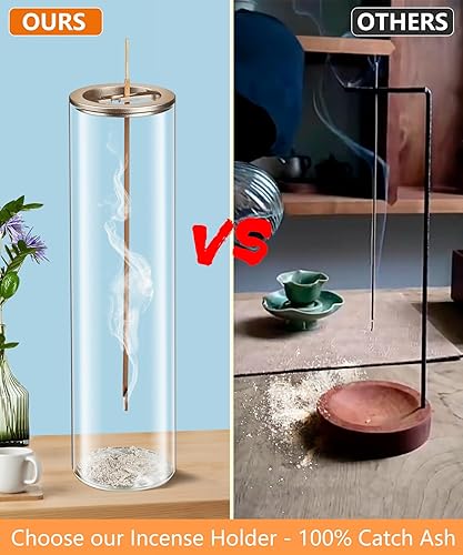 Miniatura 5 de Soporte de incienso para palos anti-cenizas, moderno soporte para quemador de incienso con colector de cenizas de vidrio extraíble, para decoración