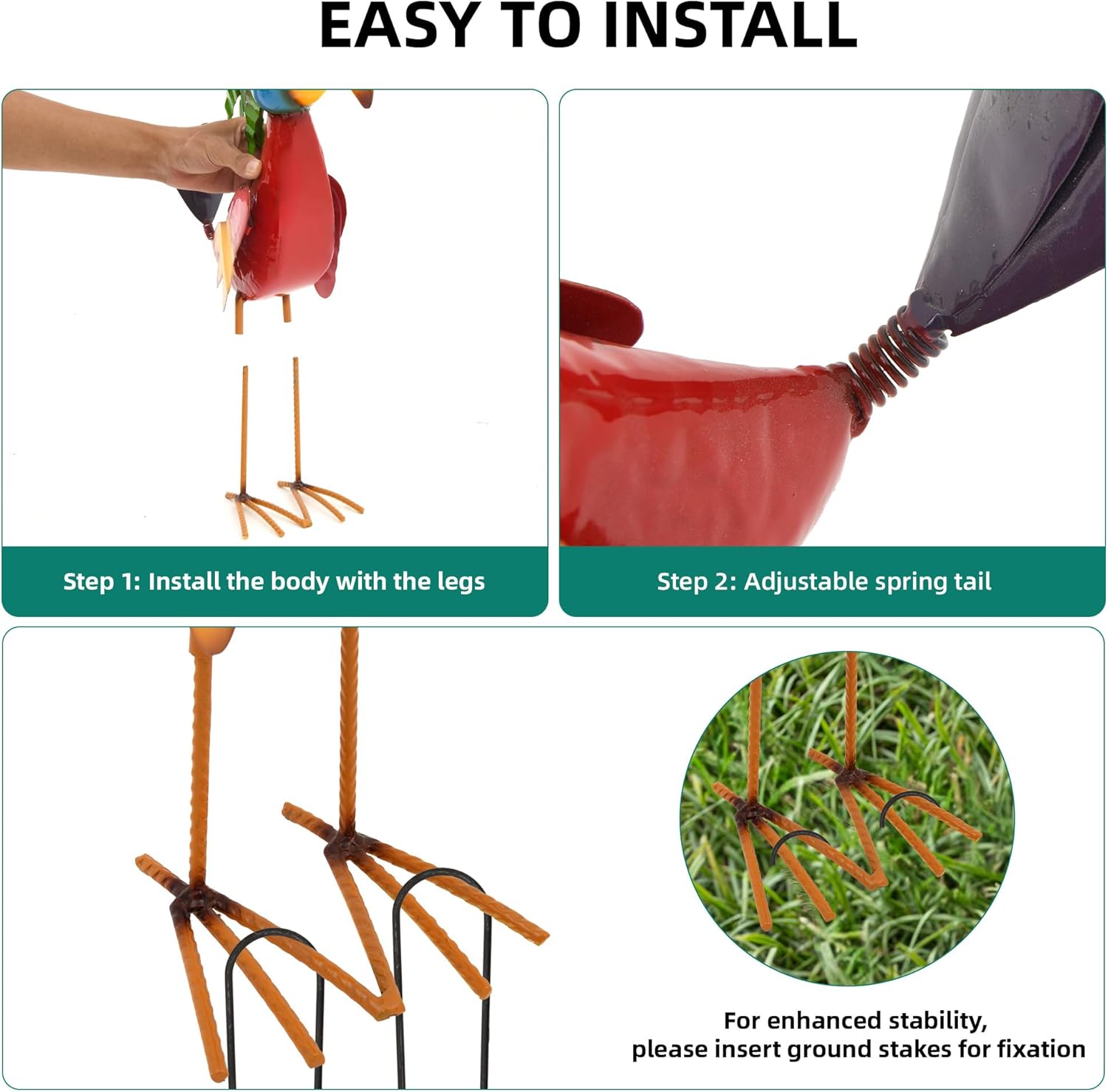 19.7" Unique Cartoon Tiki Bird Decor, Handcrafted Large Parrot Sculpture with Ground Stake, Weatherproof Metal Yard Art for Patio, Lawn, Balcony or Indoor Home Decor, Ideal for Parties & Gifts